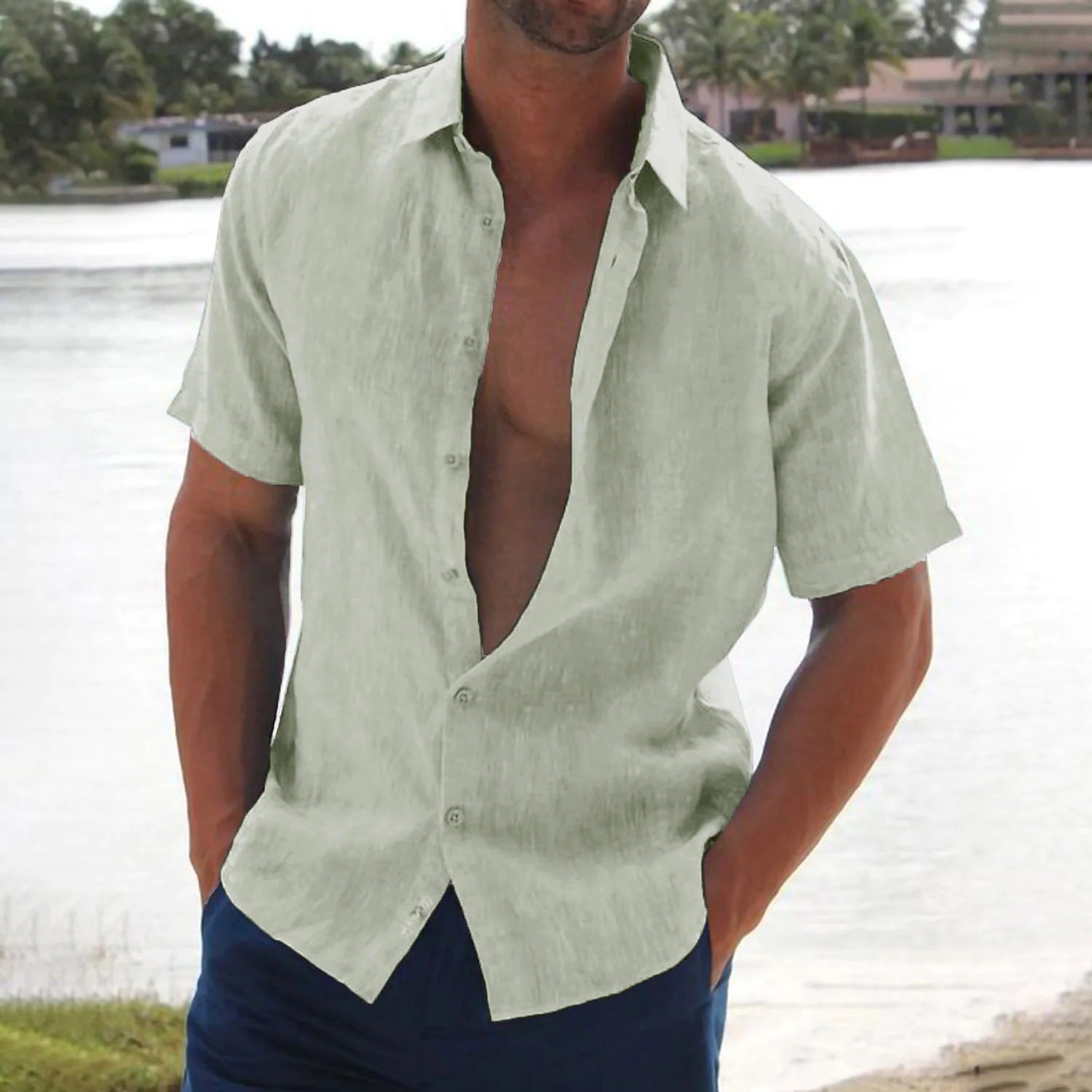 Lars | Linen Casual Men's Short Sleeve Shirt