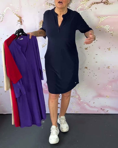 Laurynn | Plain Colour Dress with V-Neck