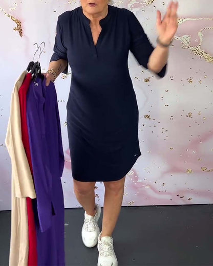 Laurynn | Plain Colour Dress with V-Neck