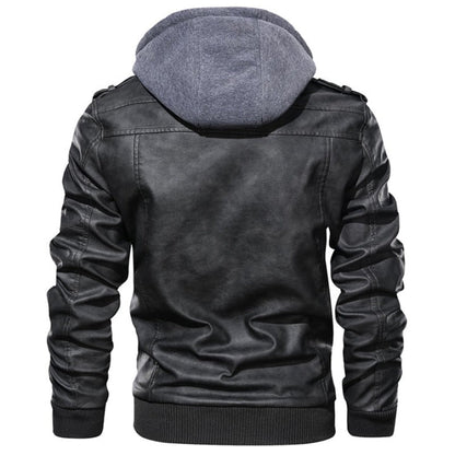 Leather Jacket with Lining and Hood for Men