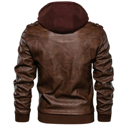 Leather Jacket with Lining and Hood for Men