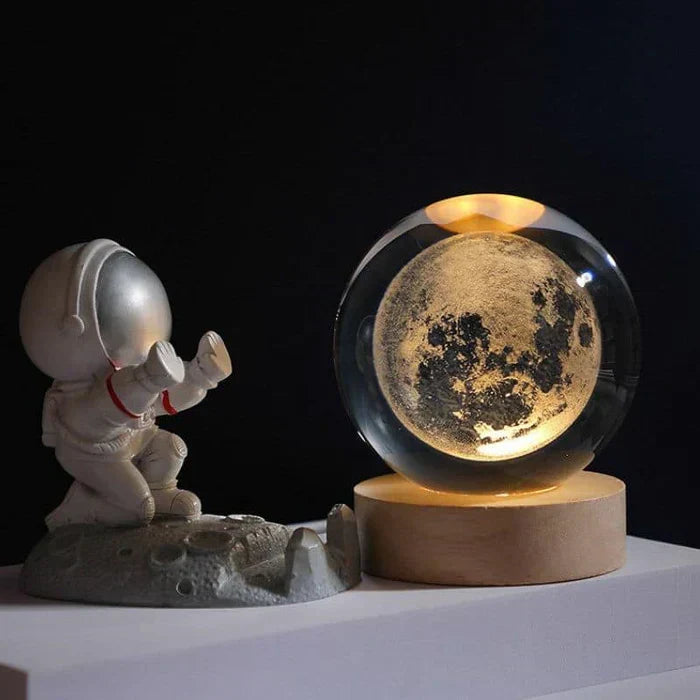 3D-Mondlampe mit Astronautendekoration und warmem LED-Nachtlicht