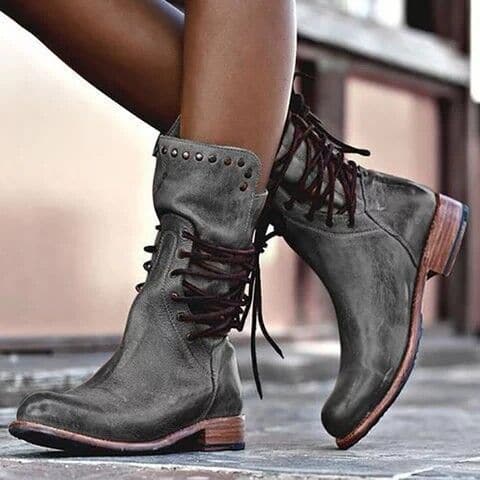 Mid-calf leather boots vintage look for women - Magda