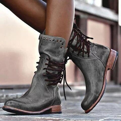 Mid-calf leather boots vintage look for women - Magda