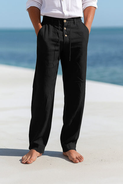 Pantalones de lino para hombre de corte recto y cómodos y transpirables para el verano
