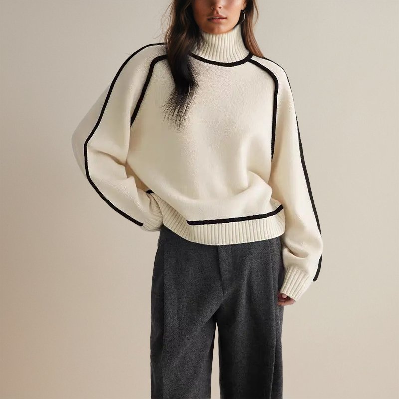 Ladies' Modern Colour Block Turtleneck Jumper with Contrast Trim