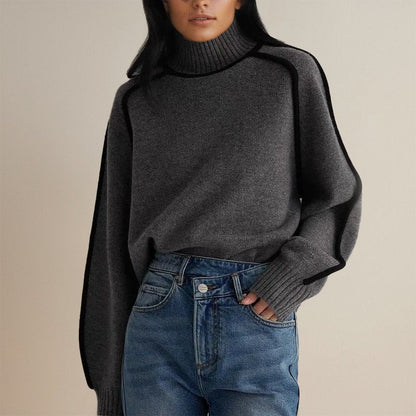 Ladies' Modern Colour Block Turtleneck Jumper with Contrast Trim
