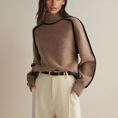 Ladies' Modern Colour Block Turtleneck Jumper with Contrast Trim