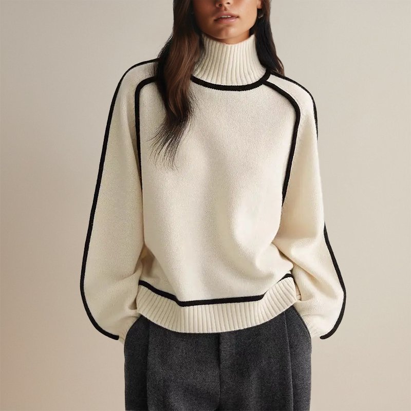 Ladies' Modern Colour Block Turtleneck Jumper with Contrast Trim