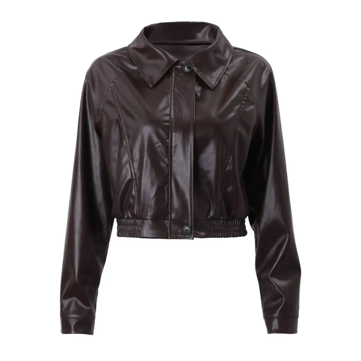 Ladies' Bold Short Faux Leather Biker Jacket with Asymmetric Zip