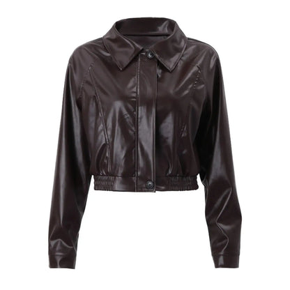 Ladies' Bold Short Faux Leather Biker Jacket with Asymmetric Zip