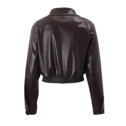Ladies' Bold Short Faux Leather Biker Jacket with Asymmetric Zip