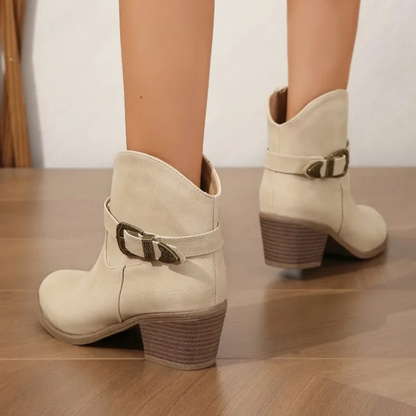 Liv | Milk White Suede Ankle Boots with Buckle