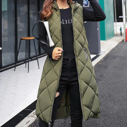 Padded sleeveless ladies' gilet with hood