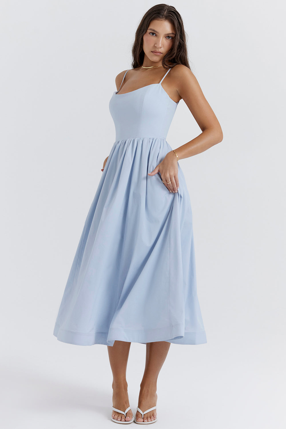 Vintage-Sommerkleid mit eleganter A-Linie und eckigem Ausschnitt