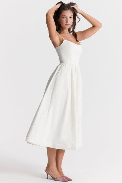 Vintage-Sommerkleid mit eleganter A-Linie und eckigem Ausschnitt