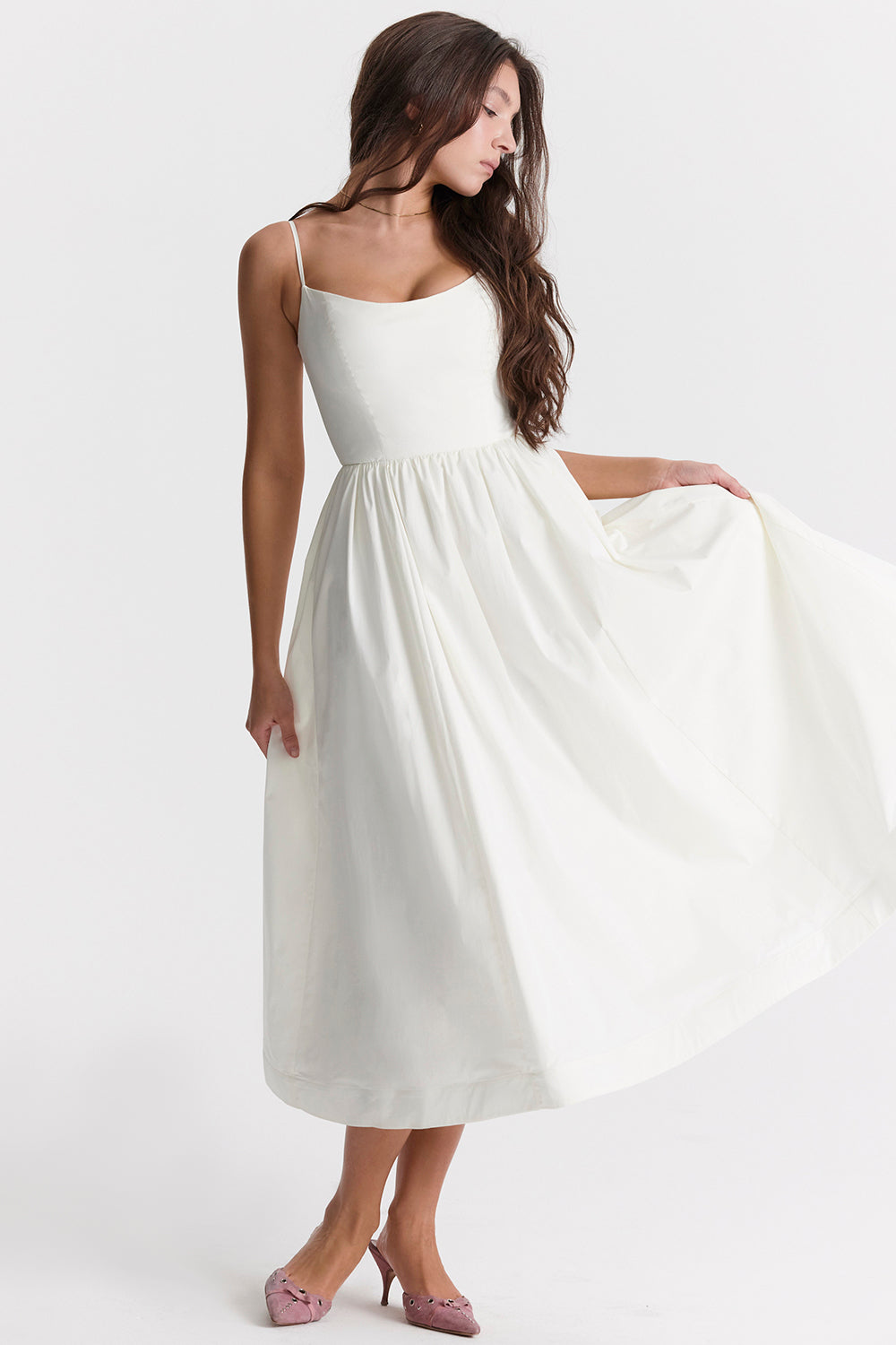 Vintage-Sommerkleid mit eleganter A-Linie und eckigem Ausschnitt