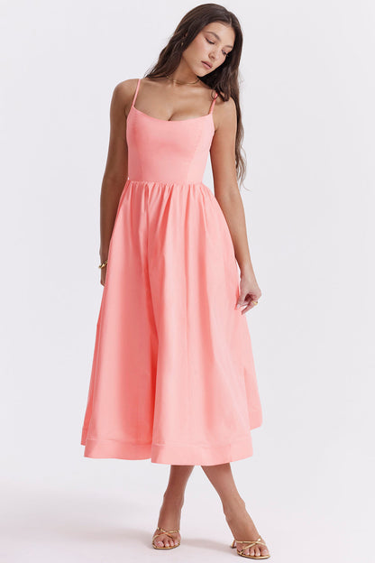 Vintage-Sommerkleid mit eleganter A-Linie und eckigem Ausschnitt