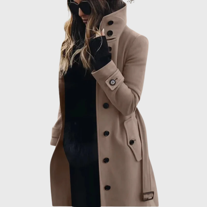 Ladies Timeless Long Winter Coat with Stand-Up Collar