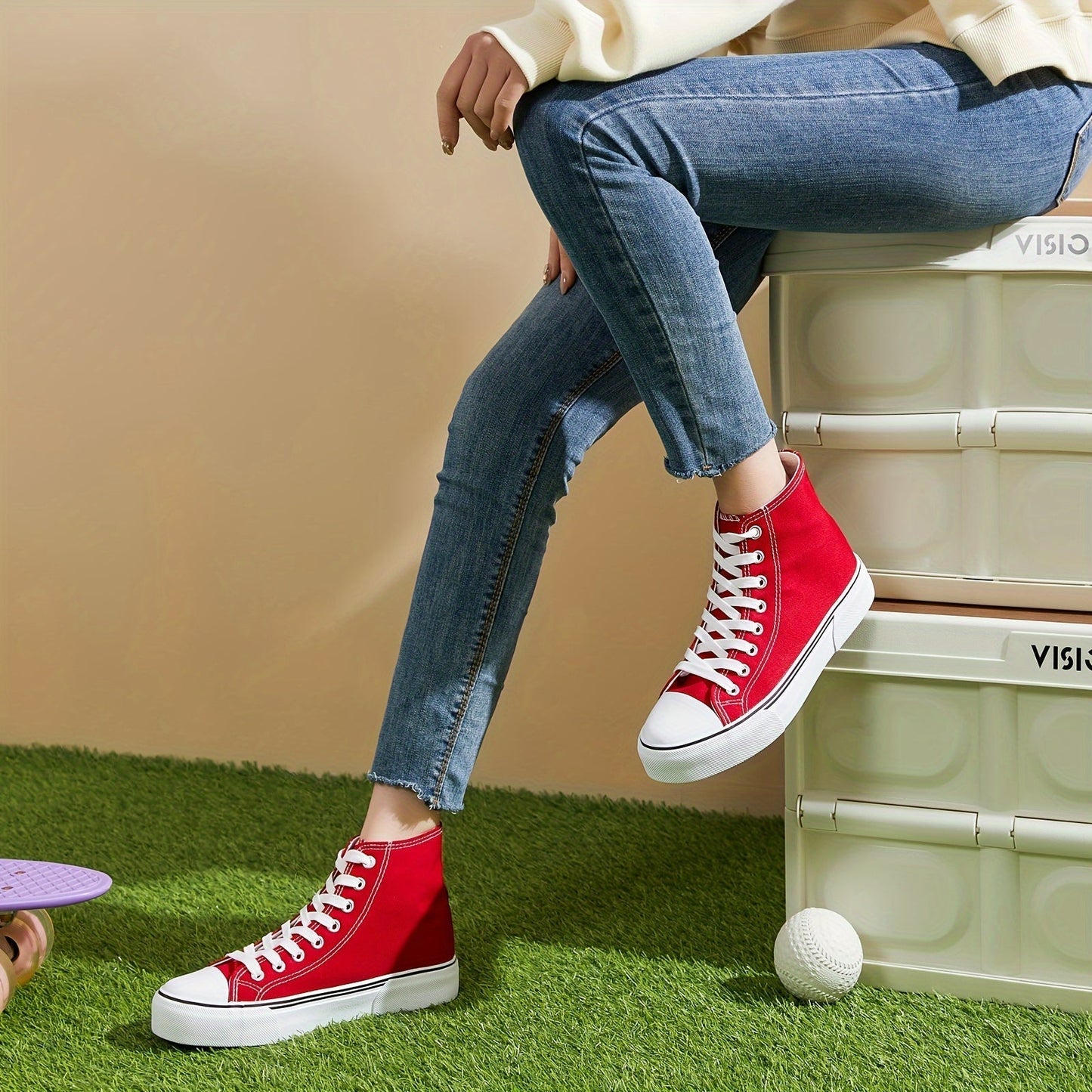 Lotte | Casual canvas sneakers in solid colour with rubber sole