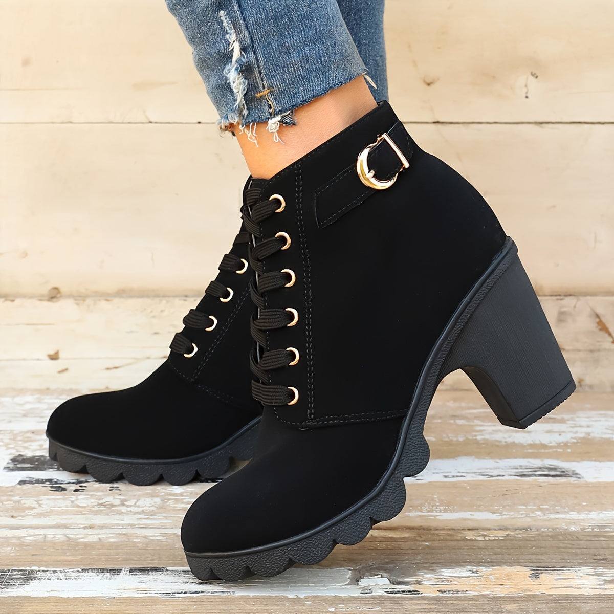 Lotte | Plain Colour Chunky Heeled Boots