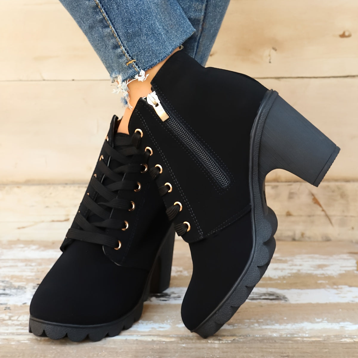 Lotte | Plain Colour Chunky Heeled Boots