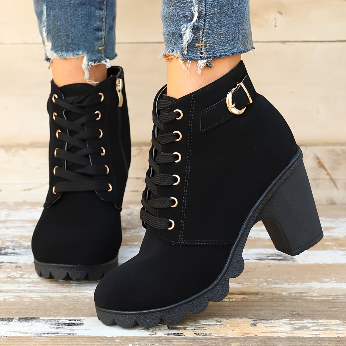 Lotte | Plain Colour Chunky Heeled Boots