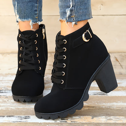 Lotte | Plain Colour Chunky Heeled Boots