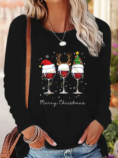Lotte | Festive T-shirt with Christmas Print and Long Sleeves