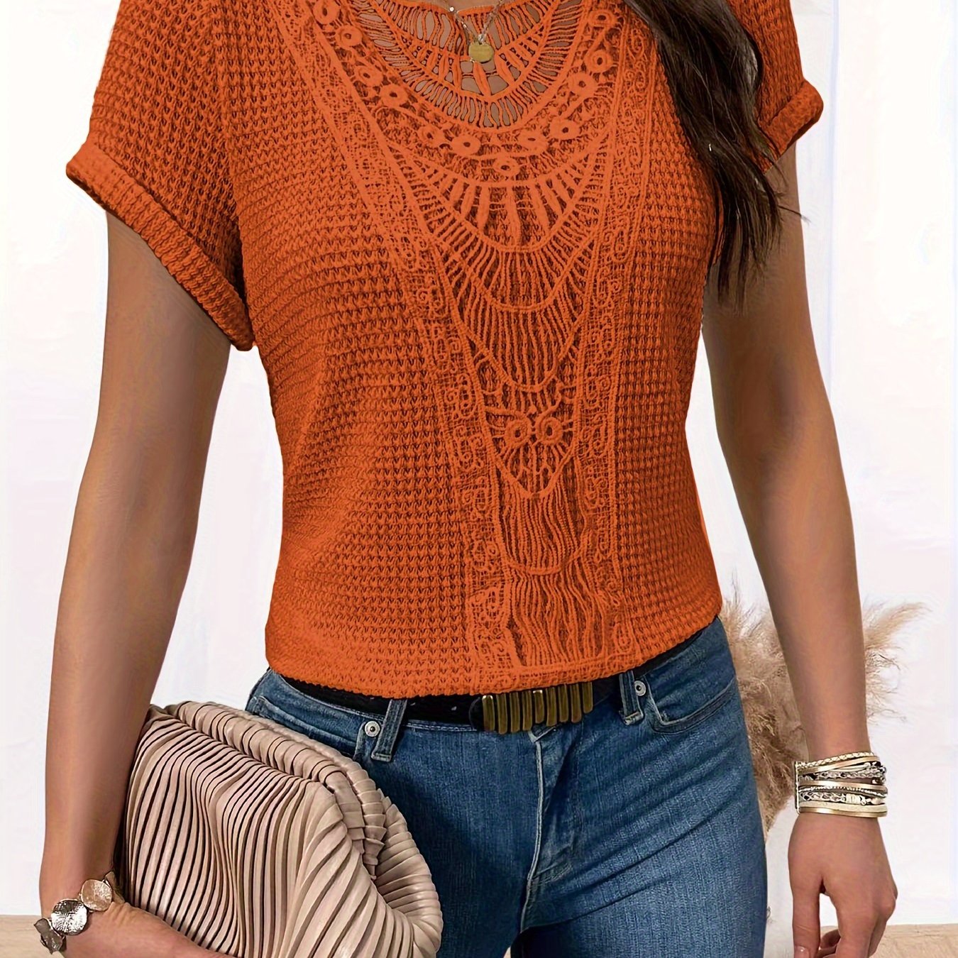 Lotte | Lace Insert T-Shirt with Round Neck
