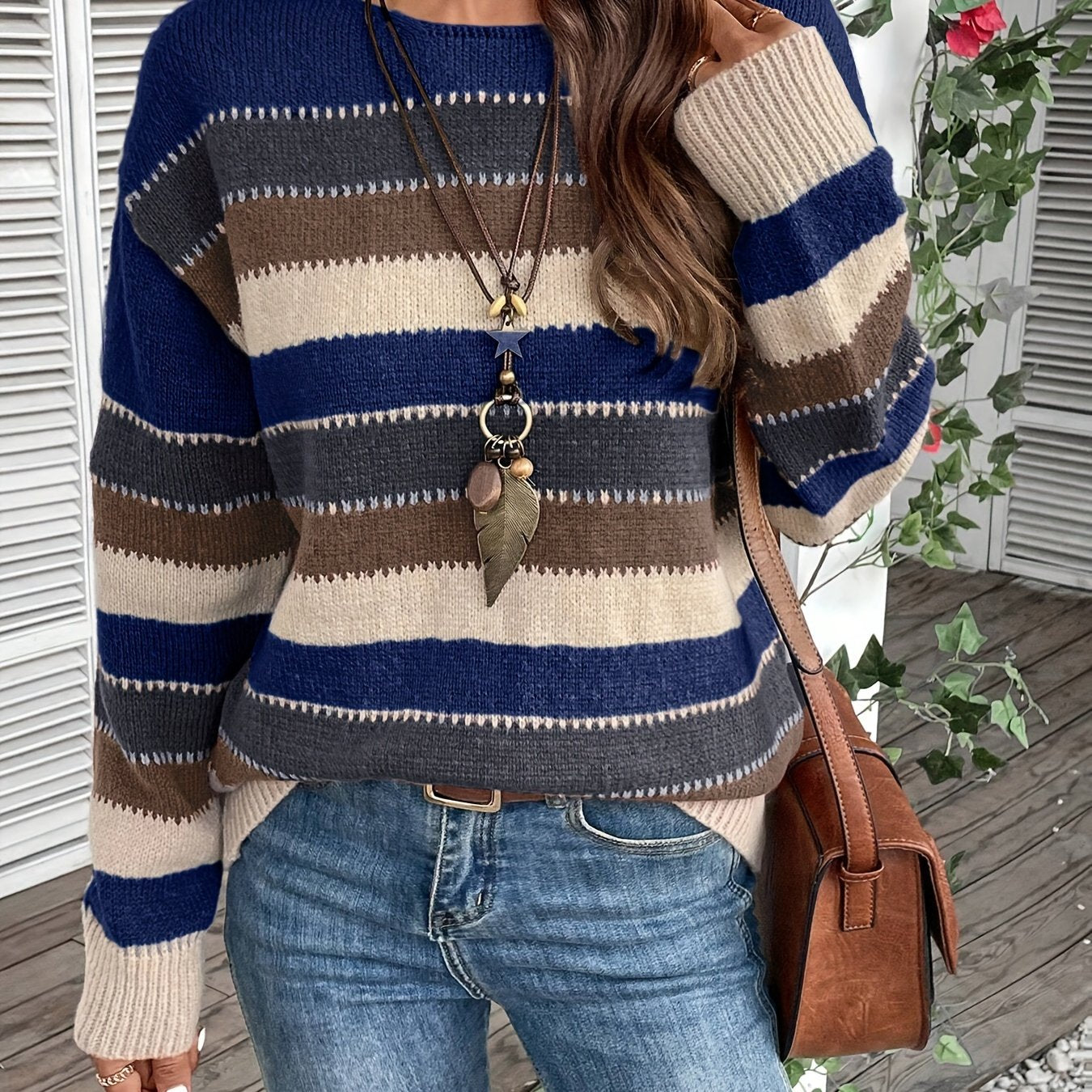 Lotte | Colourful crew neck sweater with drop shoulder and long sleeves
