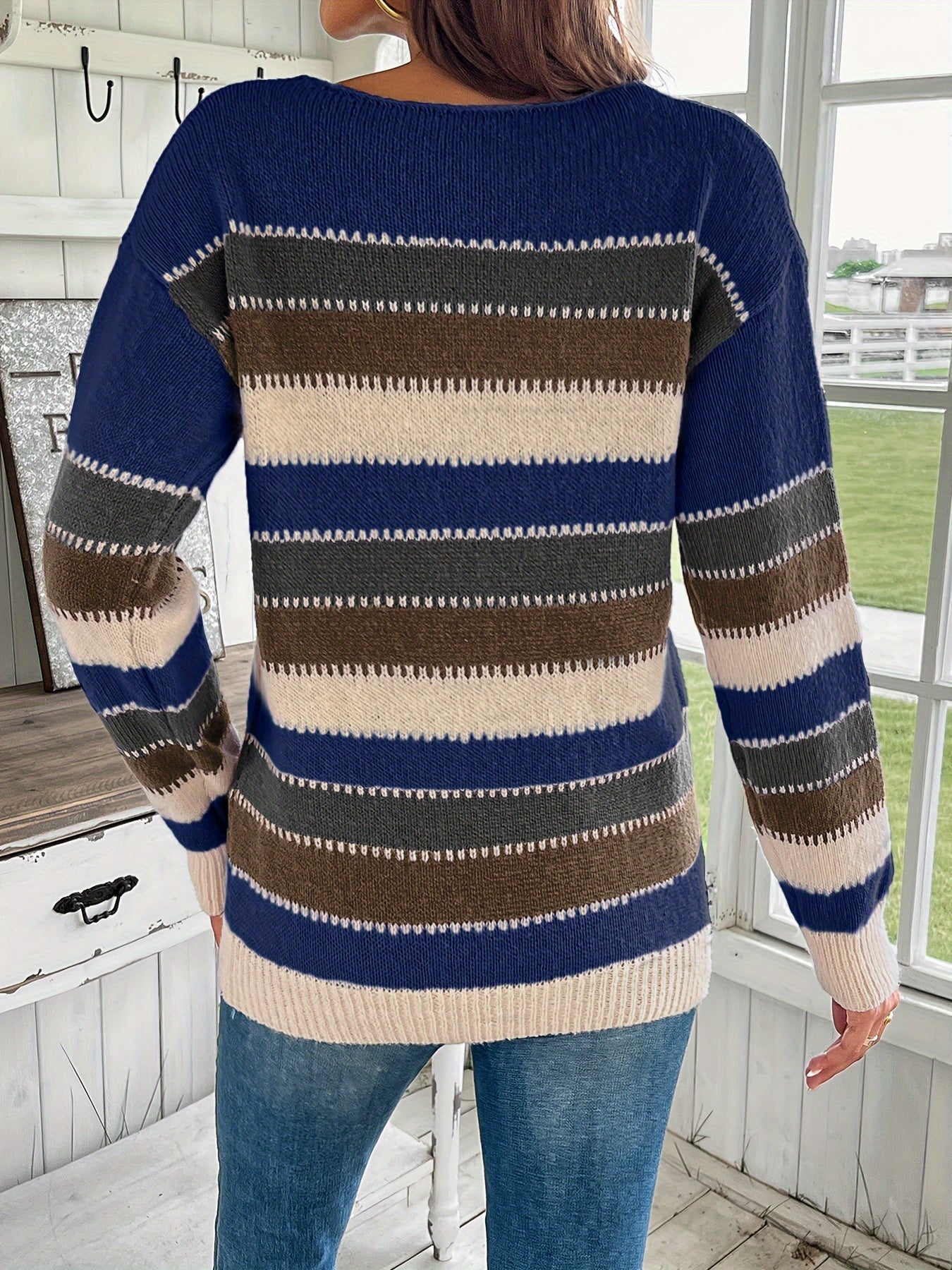 Lotte | Colourful crew neck sweater with drop shoulder and long sleeves
