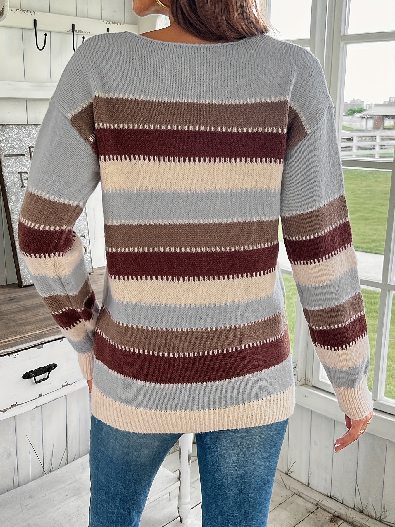 Lotte | Colourful crew neck sweater with drop shoulder and long sleeves