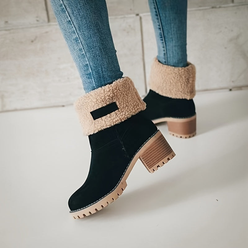 Lotte | Plush-lined ankle boots with chunky heel in solid colour