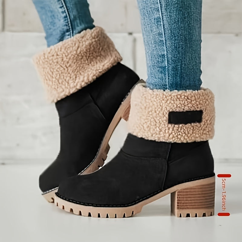 Lotte | Fluffy Ankle Boots with Thick Heel