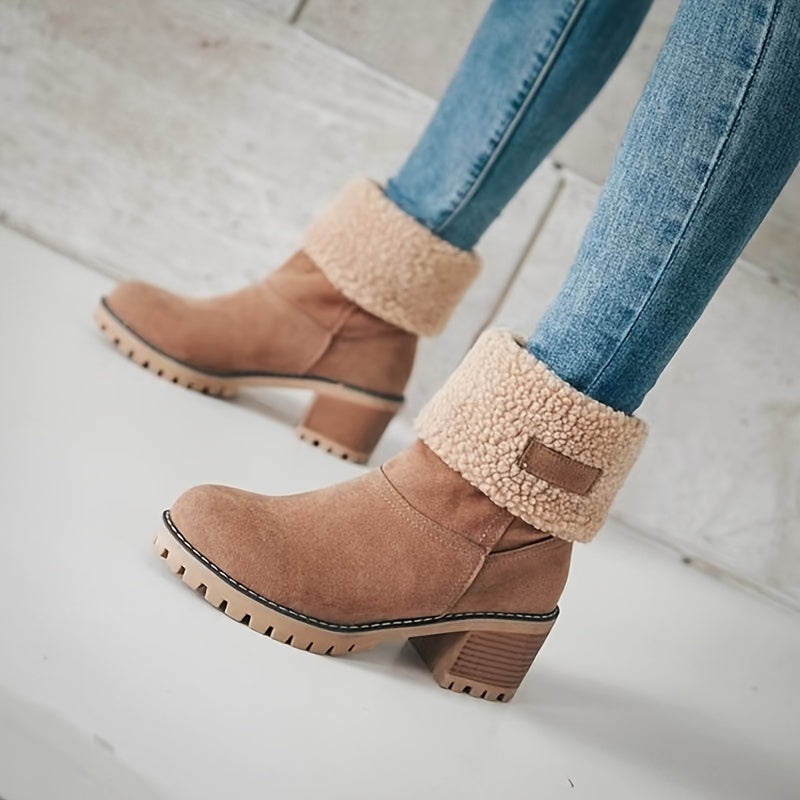 Lotte | Fluffy Ankle Boots with Thick Heel