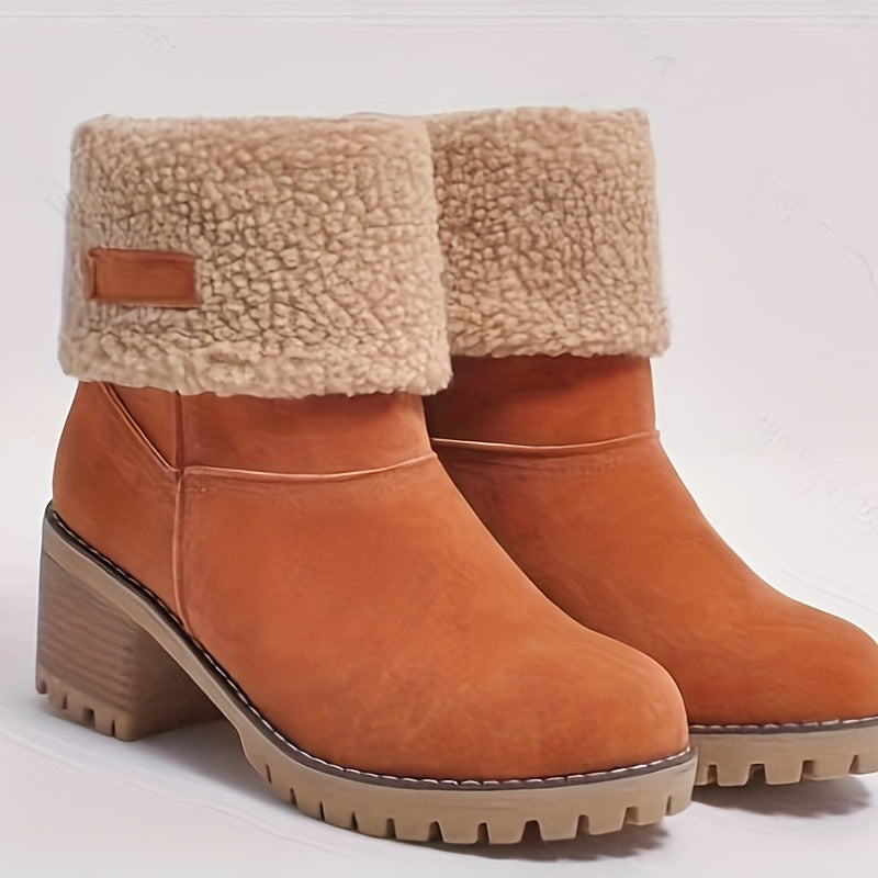Lotte | Fluffy Ankle Boots with Thick Heel