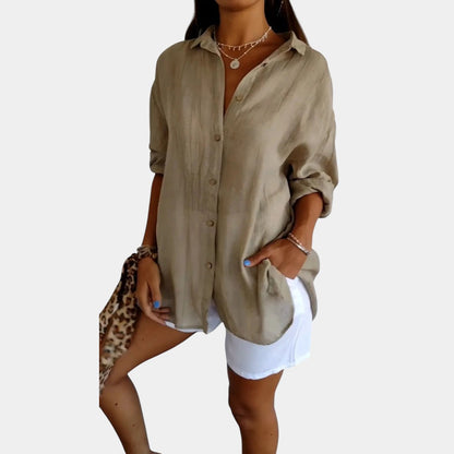 Lightweight Ladies' Blouse in Cotton-Linen Blend with Comfortable Fit