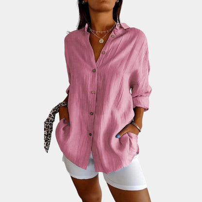 Lightweight Ladies' Blouse in Cotton-Linen Blend with Comfortable Fit