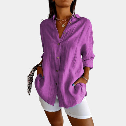 Lightweight Ladies' Blouse in Cotton-Linen Blend with Comfortable Fit