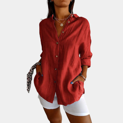Lightweight Ladies' Blouse in Cotton-Linen Blend with Comfortable Fit