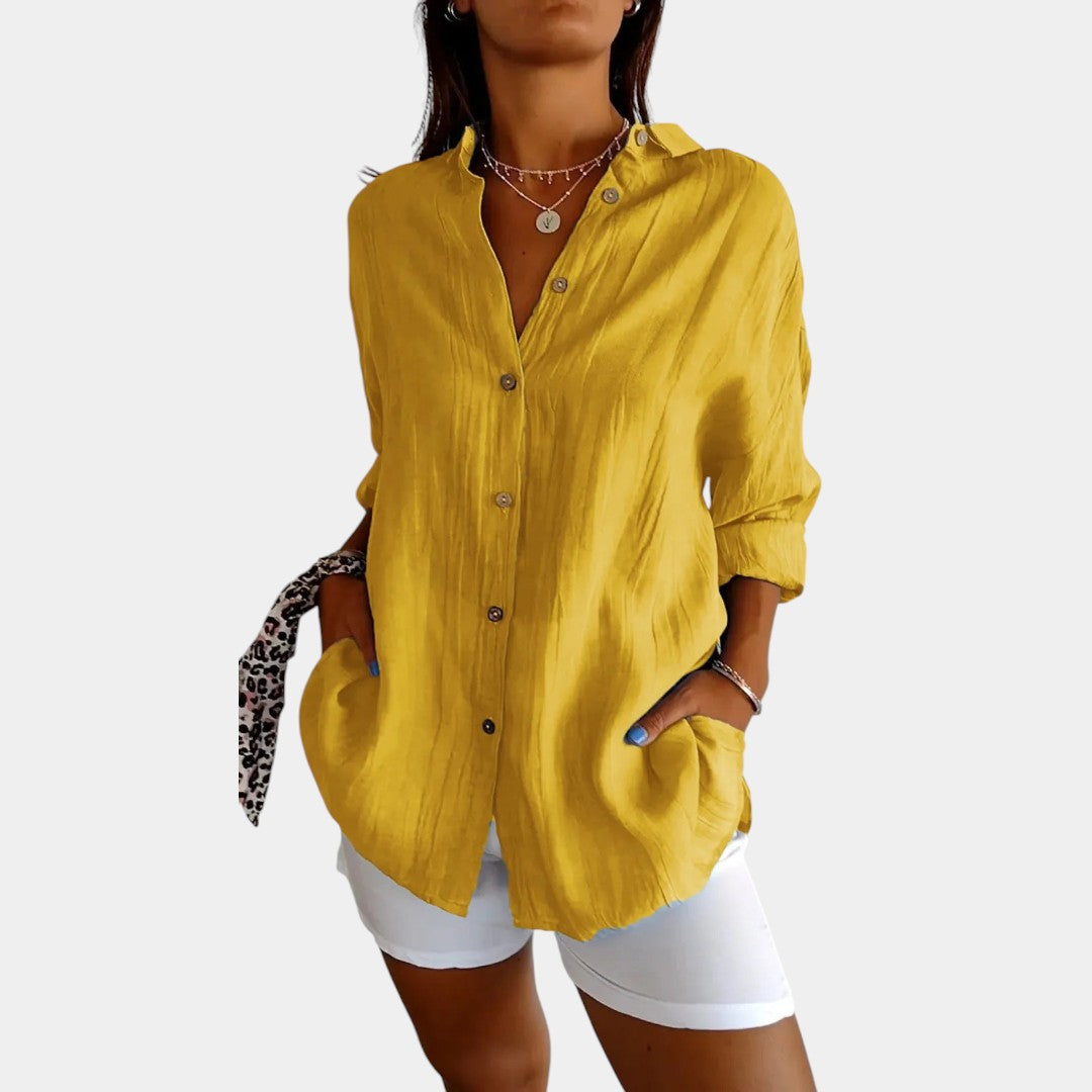 Lightweight Ladies' Blouse in Cotton-Linen Blend with Comfortable Fit