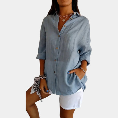 Lightweight Ladies' Blouse in Cotton-Linen Blend with Comfortable Fit
