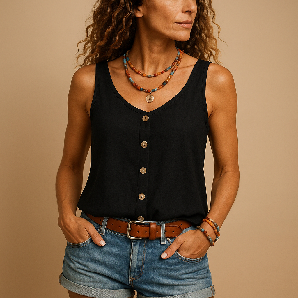 Sleeveless Lightweight Shirt with Buttons