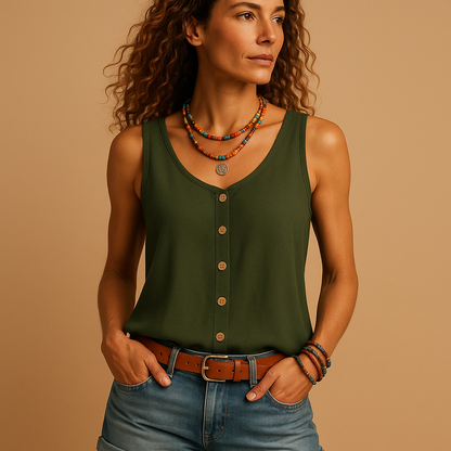Sleeveless Lightweight Shirt with Buttons