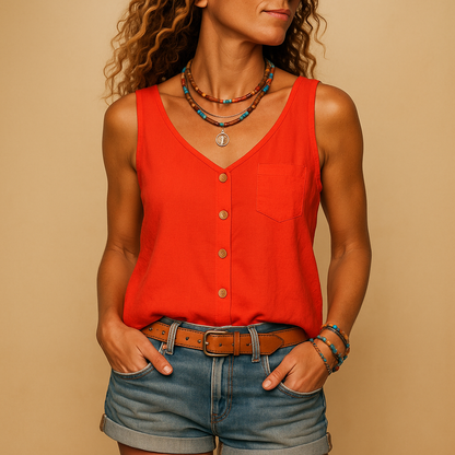 Sleeveless Lightweight Shirt with Buttons