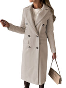 Trench lungo classico da donna con revers e doppia abbottonatura