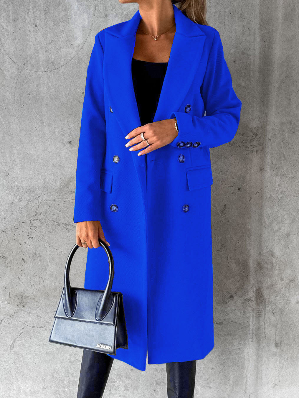 Trench lungo classico da donna con revers e doppia abbottonatura