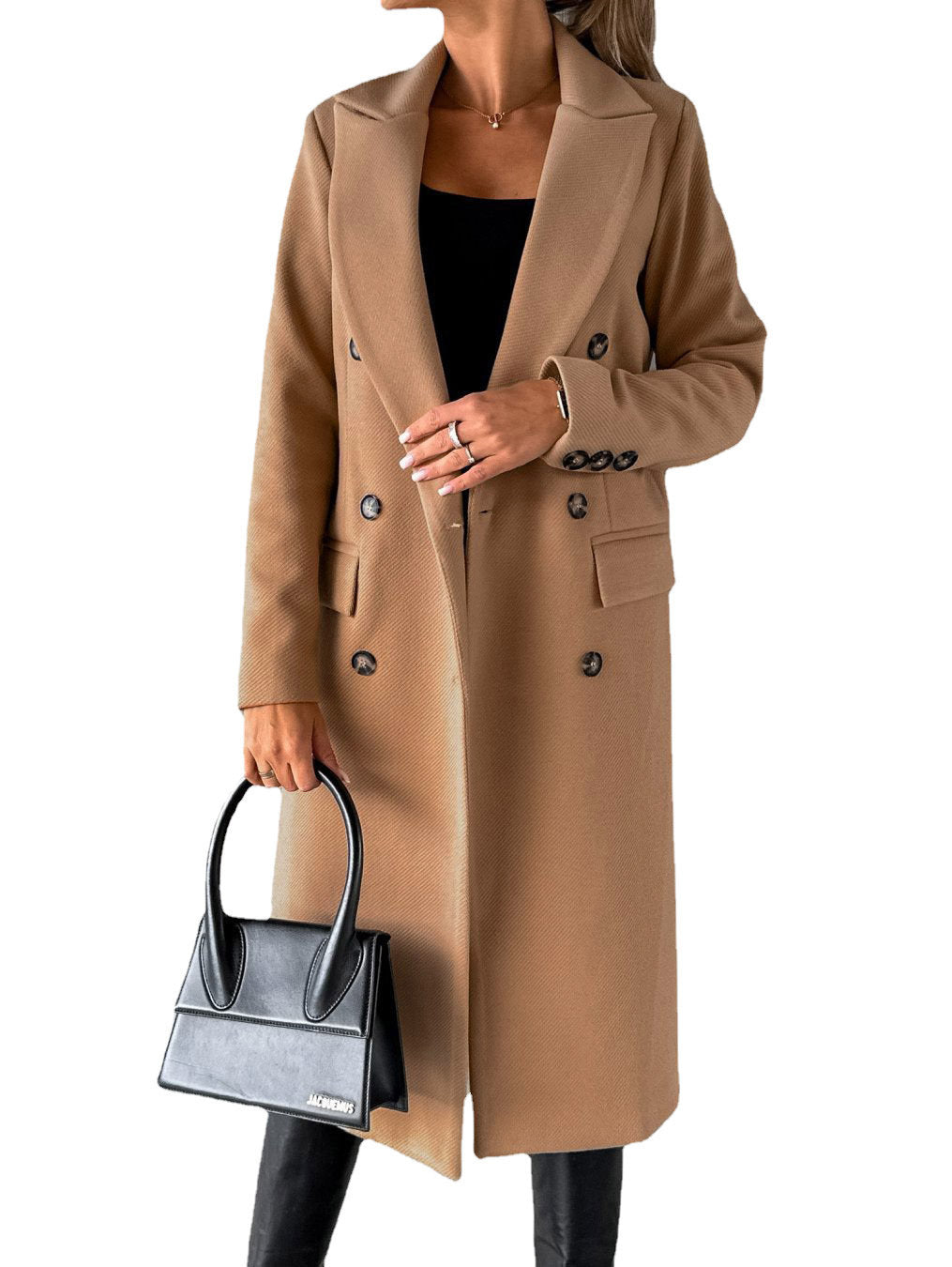 Trench lungo classico da donna con revers e doppia abbottonatura