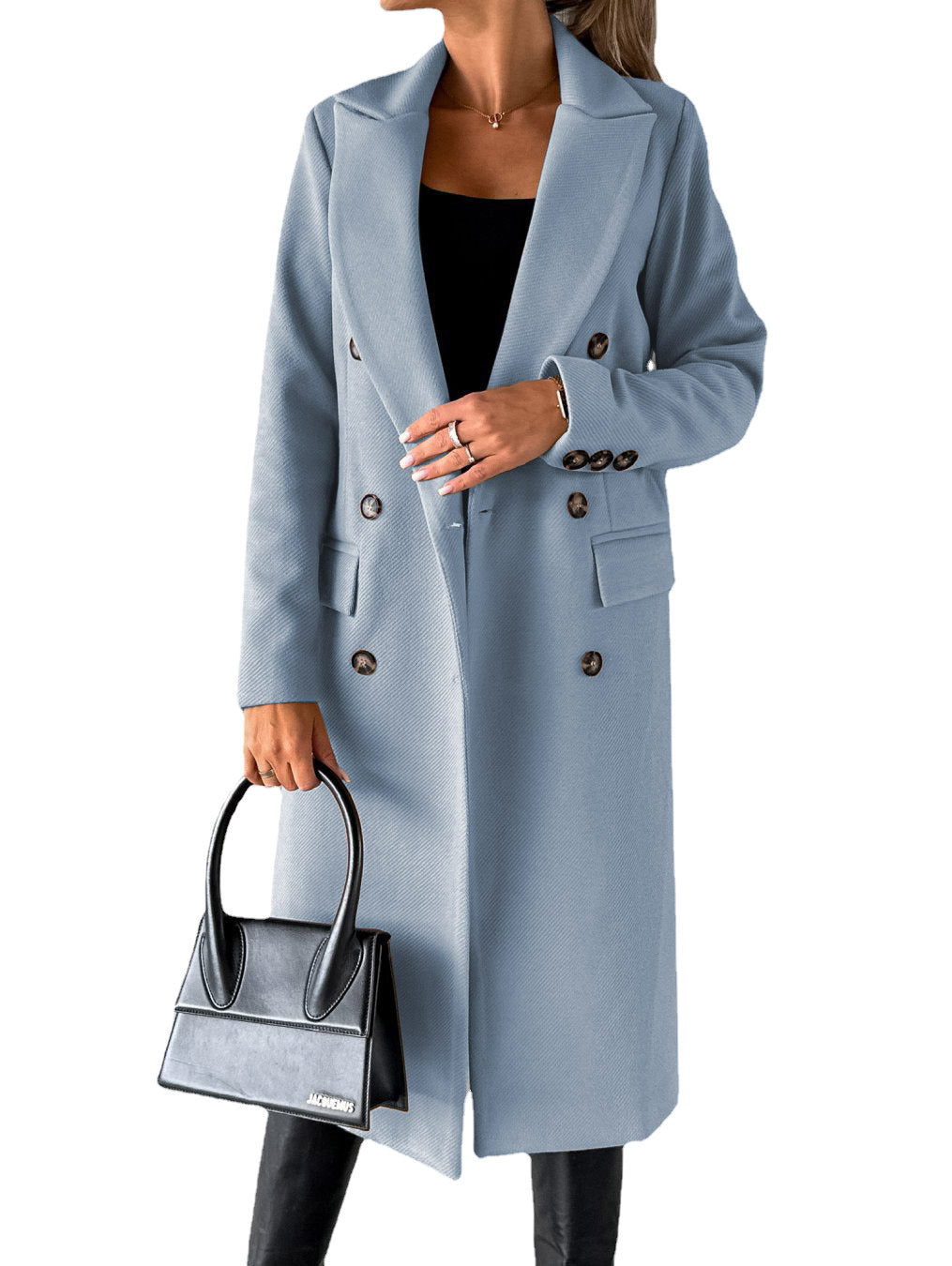 Trench lungo classico da donna con revers e doppia abbottonatura